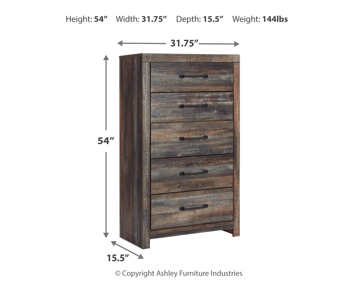 Drystan Queen Bookcase Bed with 2 Storage Drawers with Mirrored Dresser, Chest and 2 Nightstands in Multi - PKG003245