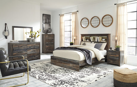 Drystan Queen Bookcase Bed with Mirrored Dresser, Chest and 2 Nightstands in Multi - PKG003209