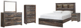 Drystan Queen Bookcase Bed with Mirrored Dresser, Chest and Nightstand in Multi - PKG003208