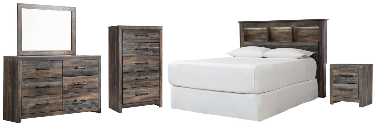 Drystan Queen/Full Bookcase Headboard Bed with Mirrored Dresser, Chest and Nightstand in Multi from Ashley - Luna Furniture