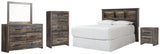 Drystan Queen/Full Bookcase Headboard Bed with Mirrored Dresser, Chest and Nightstand in Multi from Ashley - Luna Furniture