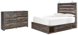 Drystan Queen Panel Bed with 2 Storage Drawers with Dresser in Multi - PKG003167