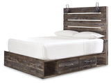 Drystan Queen Panel Bed with 2 Storage Drawers with Mirrored Dresser and 2 Nightstands in Multi - PKG003169