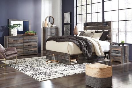 Drystan Queen Panel Bed with 2 Storage Drawers with Mirrored Dresser and Nightstand in Multi from Ashley - Luna Furniture