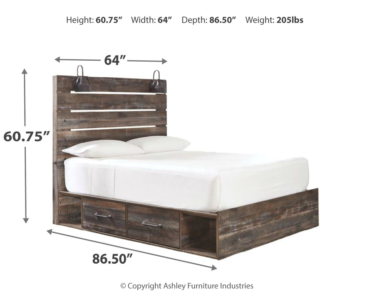 Drystan Queen Panel Bed with 2 Storage Drawers with Mirrored Dresser in Multi from Ashley - Luna Furniture