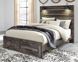 Drystan Queen Panel Bed with 2 Storage Drawers with Mirrored Dresser in Multi - PKG003253