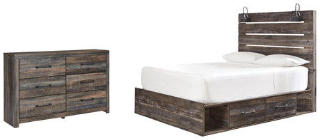 Drystan Queen Panel Bed with 4 Storage Drawers with Dresser in Multi - PKG003186