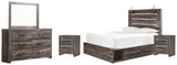 Drystan Queen Panel Bed with 4 Storage Drawers with Mirrored Dresser and 2 Nightstands in Multi - PKG003188