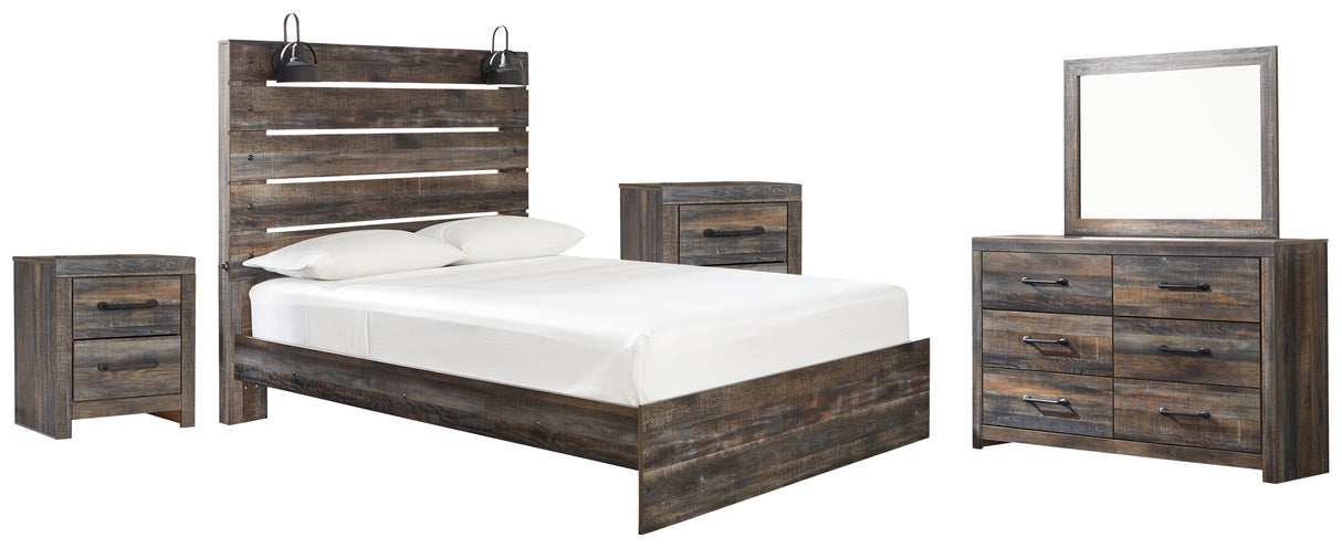 Drystan Queen Panel Bed with Mirrored Dresser and 2 Nightstands in Multi - PKG003275