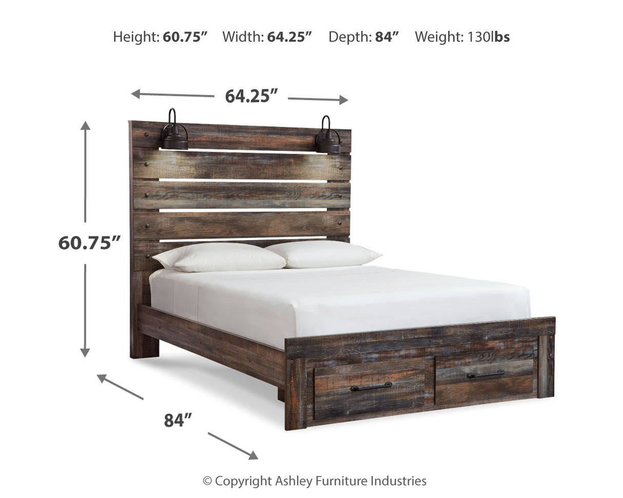 Drystan Queen Panel Bed with Mirrored Dresser and Nightstand in Multi - PKG014078