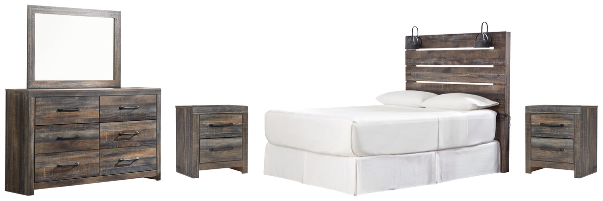 Drystan Queen Panel Headboard Bed with Mirrored Dresser and 2 Nightstands in Multi from Ashley - Luna Furniture