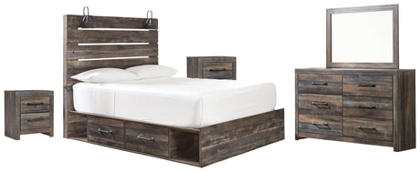 Drystan Twin Panel Bed with 2 Storage Drawers with Mirrored Dresser and 2 Nightstands in Multi from Ashley - Luna Furniture