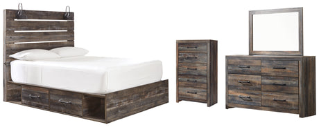 Drystan Twin Panel Bed with 2 Storage Drawers with Mirrored Dresser and Chest in Multi from Ashley - Luna Furniture