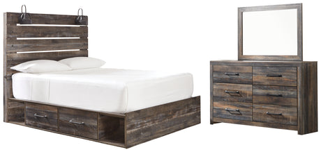 Drystan Twin Panel Bed with 2 Storage Drawers with Mirrored Dresser in Multi from Ashley - Luna Furniture