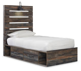 Drystan Twin Panel Bed with 4 Storage Drawers with Mirrored Dresser and Chest in Multi from Ashley - Luna Furniture