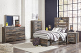 Drystan Twin Panel Bed with 4 Storage Drawers with Mirrored Dresser, Chest and 2 Nightstands in Multi from Ashley - Luna Furniture