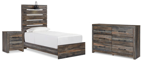 Drystan Twin Panel Bed with Dresser and Nightstand in Multi - PKG020436