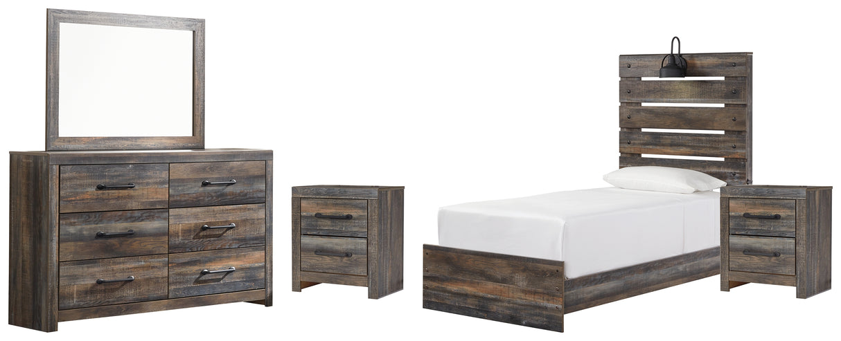 Drystan Twin Panel Bed with Mirrored Dresser and 2 Nightstands in Multi from Ashley - Luna Furniture