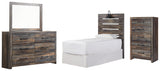 Drystan Twin Panel Headboard Bed with Mirrored Dresser and Chest in Multi from Ashley - Luna Furniture