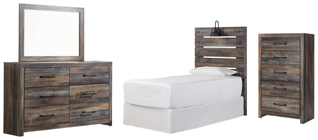 Drystan Twin Panel Headboard Bed with Mirrored Dresser and Chest in Multi from Ashley - Luna Furniture