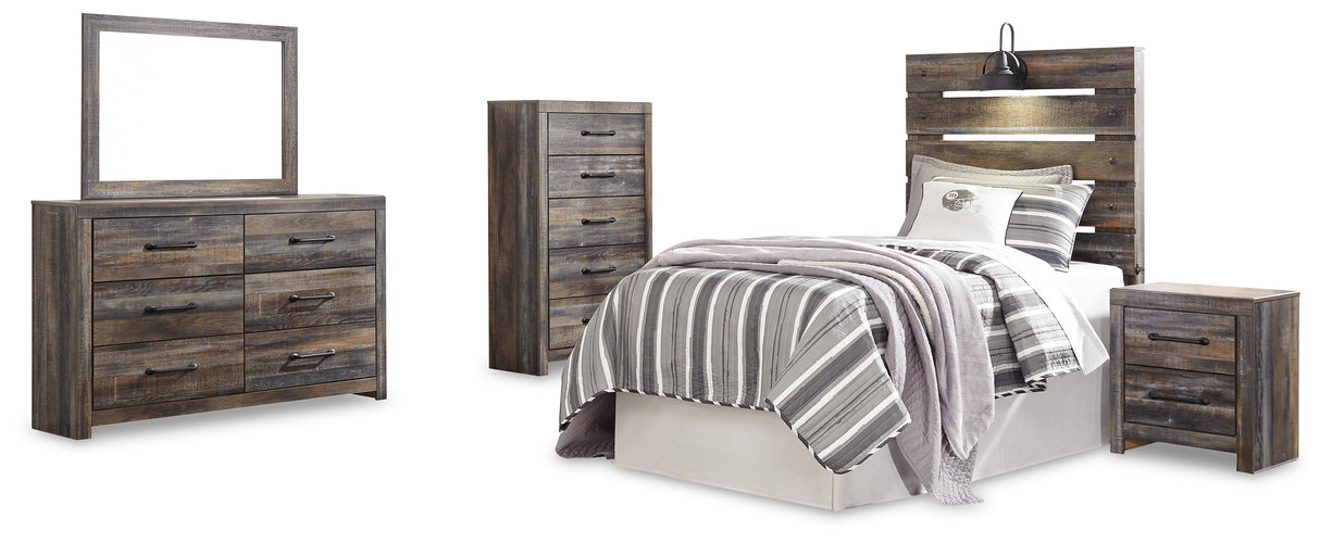 Drystan Twin Panel Headboard Bed with Mirrored Dresser, Chest and Nightstand in Multi from Ashley - Luna Furniture