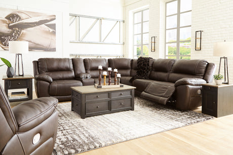 Dunleith 6-Piece Sectional with Recliner in Chocolate - PKG011055