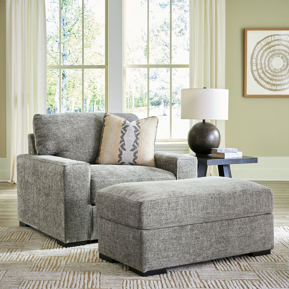 Dunmor Chair and Ottoman in Graphite - PKG016448