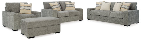 Dunmor Sofa, Loveseat, Chair and Ottoman in Graphite - PKG016450