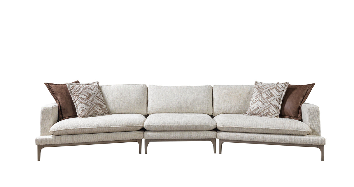 Dylan Ivory Linen 3-Piece Curved 126" Sectional with Ottoman - DYLAN 3P+O