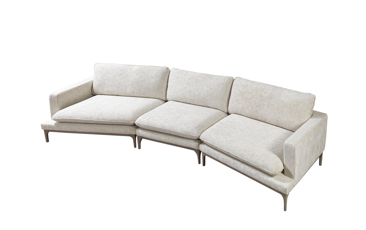 Dylan Ivory Linen 3-Piece Curved 126" Sectional with Ottoman - DYLAN 3P+O