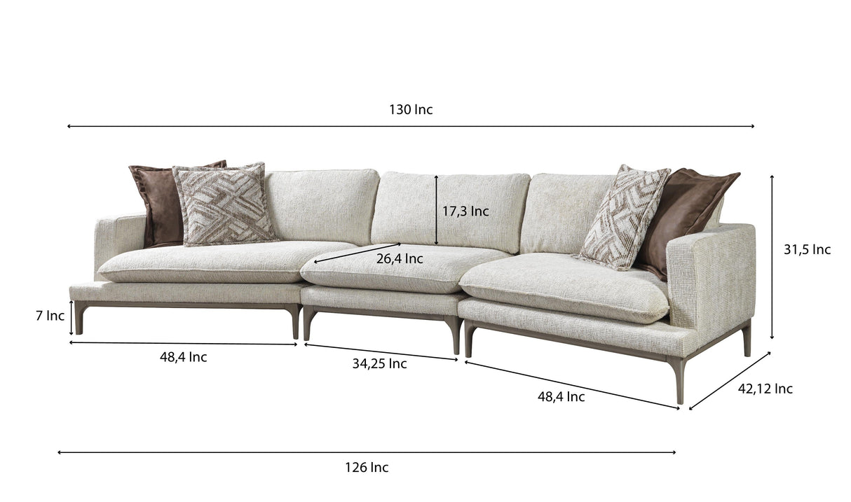 Dylan Ivory Linen 3-Piece Curved 126" Sectional with Ottoman - DYLAN 3P+O