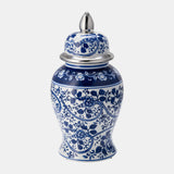 Ec Cer,14"blue/white Temple Jar, Silver from Sagebrook Home - Luna Furniture