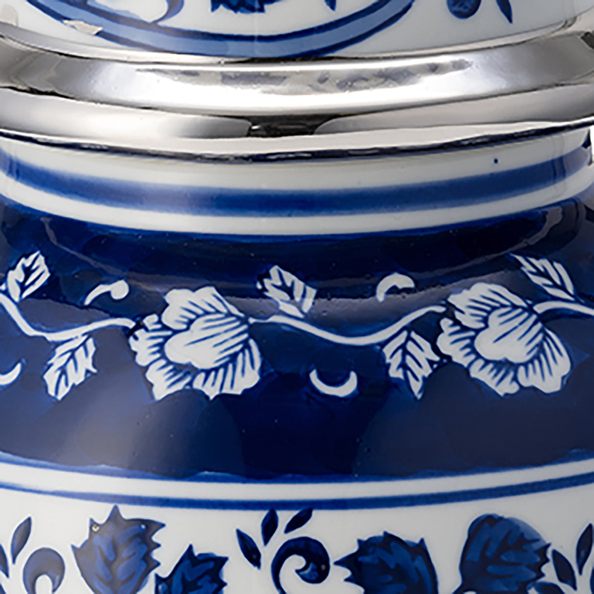 Ec Cer,14"blue/white Temple Jar, Silver from Sagebrook Home - Luna Furniture