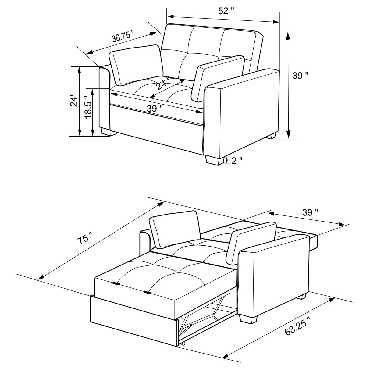 Edith Upholstered Convertible Sleeper Sofa Bed Beige - 360146