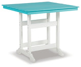 Eisely Outdoor Counter Height Dining Table and 2 Barstools in Turquoise/White from Ashley - Luna Furniture