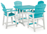 Eisely Outdoor Counter Height Dining Table and 4 Barstools in Turquoise/White - PKG013812