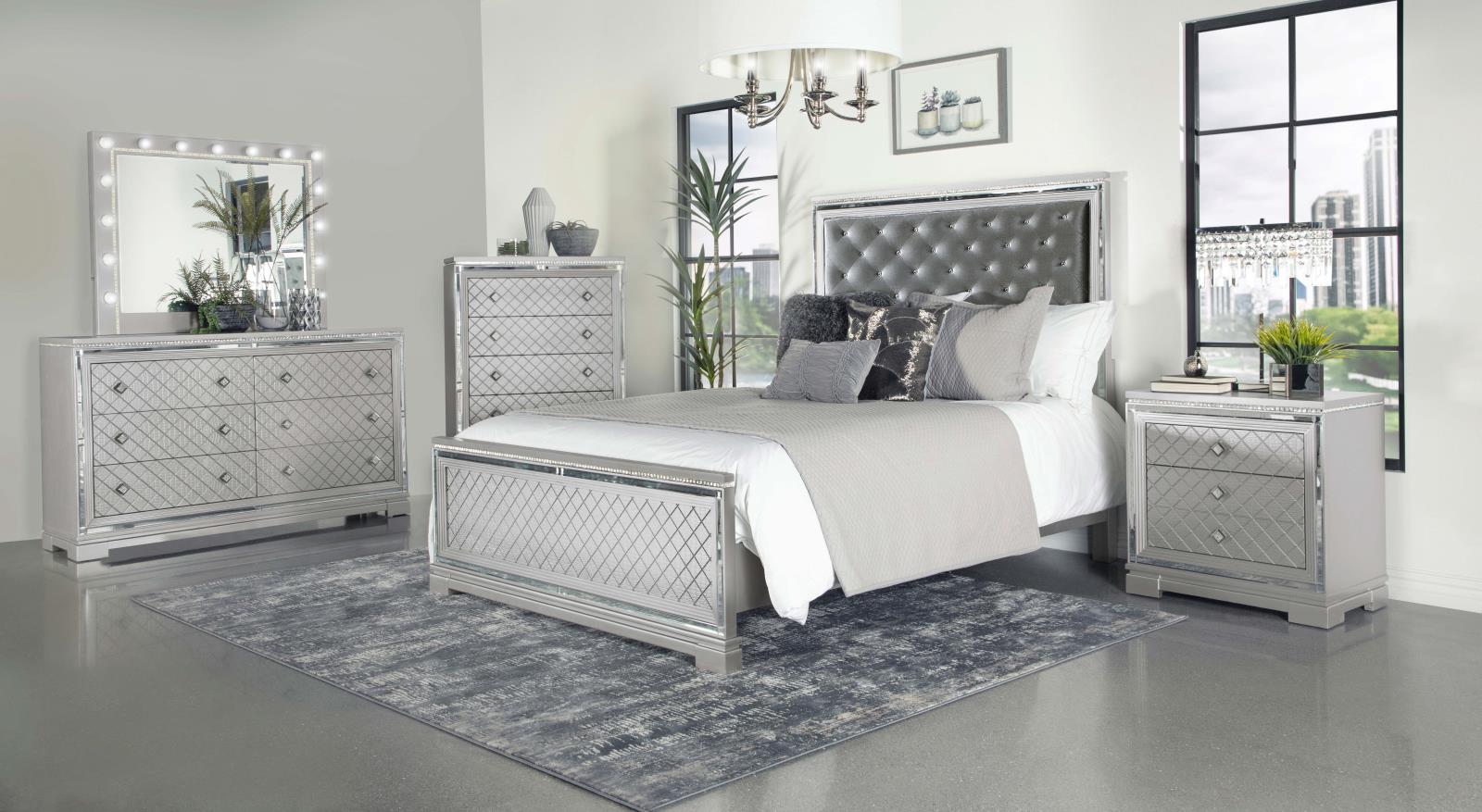 Eleanor Metallic White Panel Bedroom Set – Luna Furniture