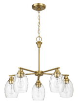 Elegance Five Lights Linear Arms with Golden Brass Finish Chain Chandelier 24"W × 8.5"H with Clear Water Glass - PNL03900401