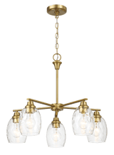 Elegance Five Lights Linear Arms with Golden Brass Finish Chain Chandelier 24"W × 8.5"H with Clear Water Glass - PNL03900401