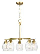 Elegance Five Lights Linear Arms with Golden Brass Finish Chain Chandelier 24"W × 8.5"H with Clear Water Glass - PNL03900401