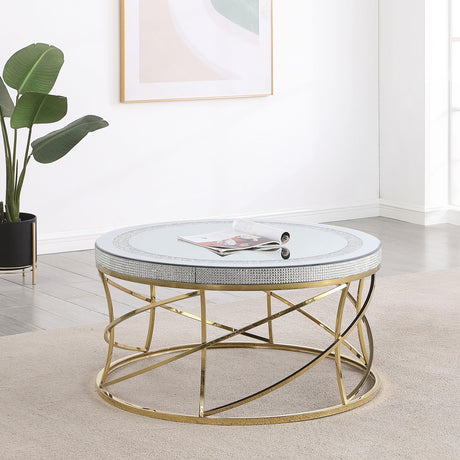 Elise Round Mirror Top Stainless Steel Coffee Table Gold from Coaster - Luna Furniture