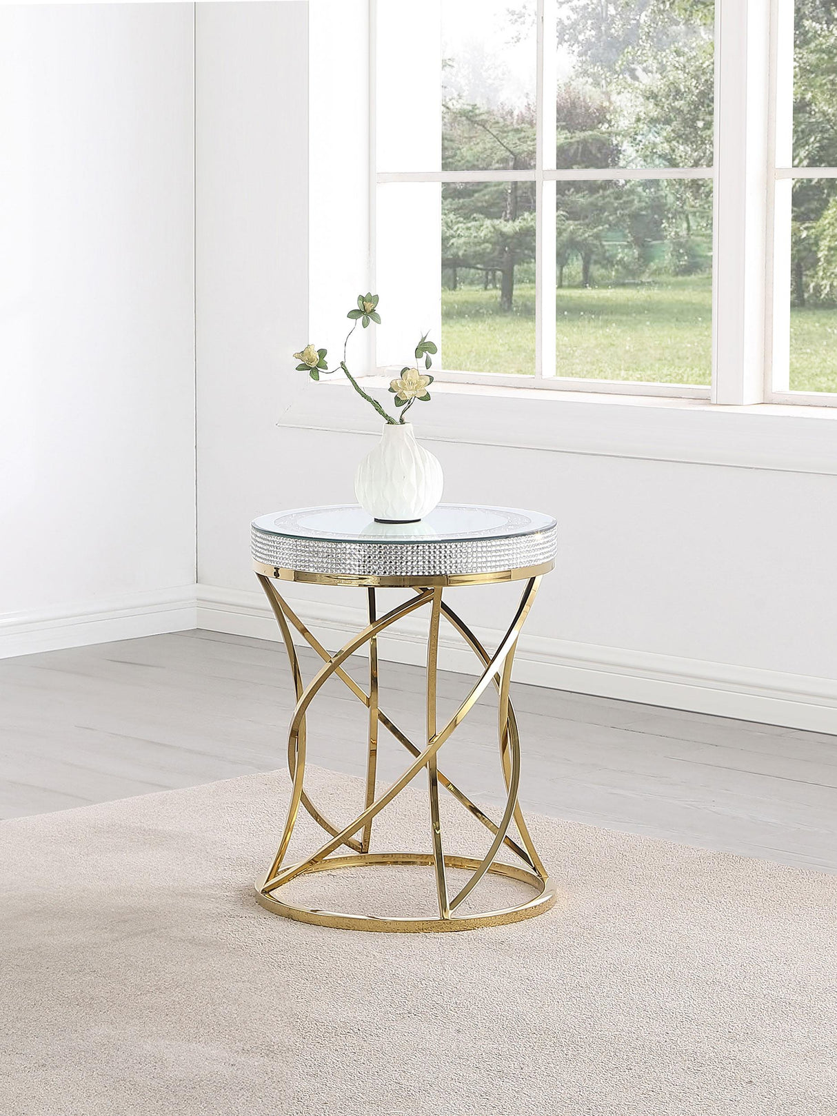 Elise Round Mirror Top Stainless Steel End Table Gold from Coaster - Luna Furniture