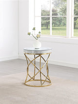 Elise Round Mirror Top Stainless Steel End Table Gold from Coaster - Luna Furniture