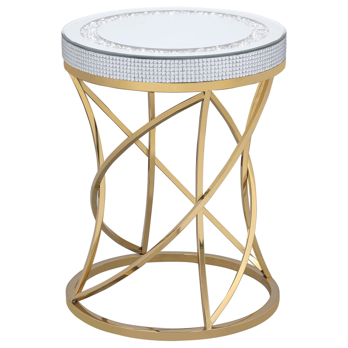 Elise Round Mirror Top Stainless Steel End Table Gold from Coaster - Luna Furniture