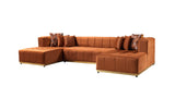 Elisha Orange Velvet Double Chaise 140" Sectional - ELISHAORANGE-SEC