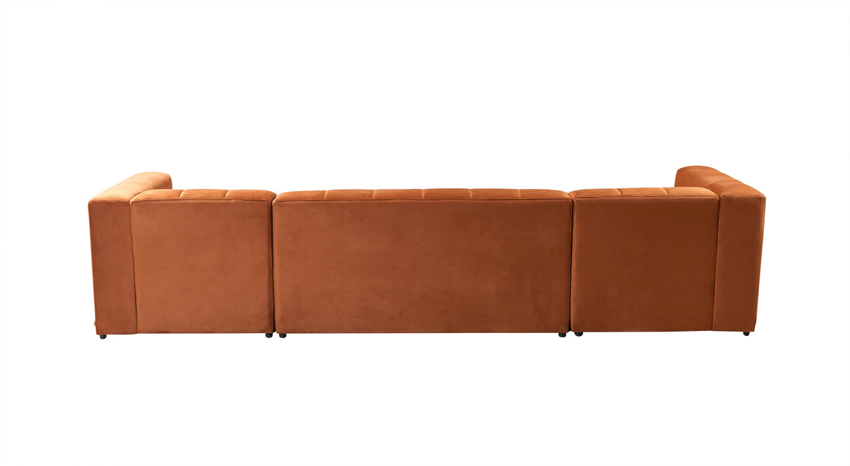 Elisha Orange Velvet Double Chaise 140" Sectional - ELISHAORANGE-SEC