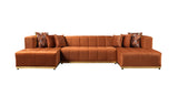 Elisha Orange Velvet Double Chaise 140" Sectional - ELISHAORANGE-SEC