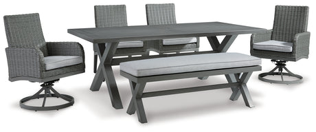 Elite Park Outdoor Dining Table and 4 Chairs and Bench in Gray - PKG014908