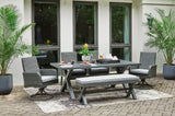 Elite Park Outdoor Dining Table and 4 Chairs and Bench in Gray - PKG014908