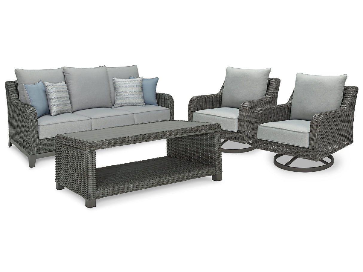 Elite Park Outdoor Sofa and 2 Chairs with Coffee Table in Gray - PKG012925